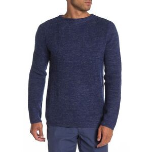 Save Khaki Mens Wool Linen Shaker Boatneck Sweater Small Dark Navy Heather